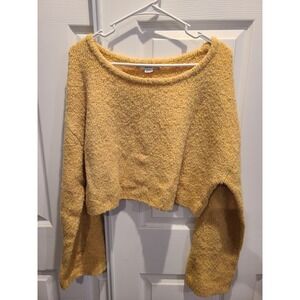 Kimchi Blue Fuzzy Wide Neck Cropped Sweater Yellow Urban Outfitters Womens Med